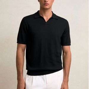 Reiss Duchie Merino Wool Open-Collar Polo Shirt in Black men’s Sz M